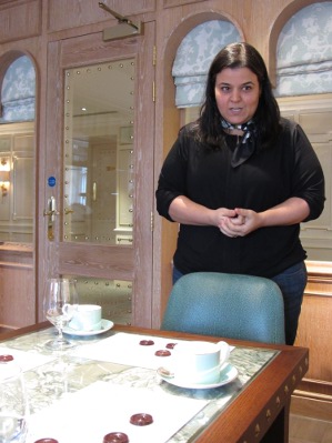 Samantha Aquim doing a presentation on Q chocolate