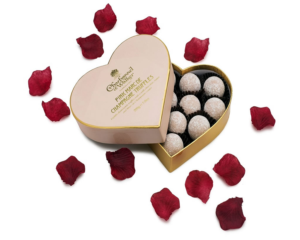 Charbonnel et Walker Pink Marc de Champagne Chocolate Truffles Heart Box