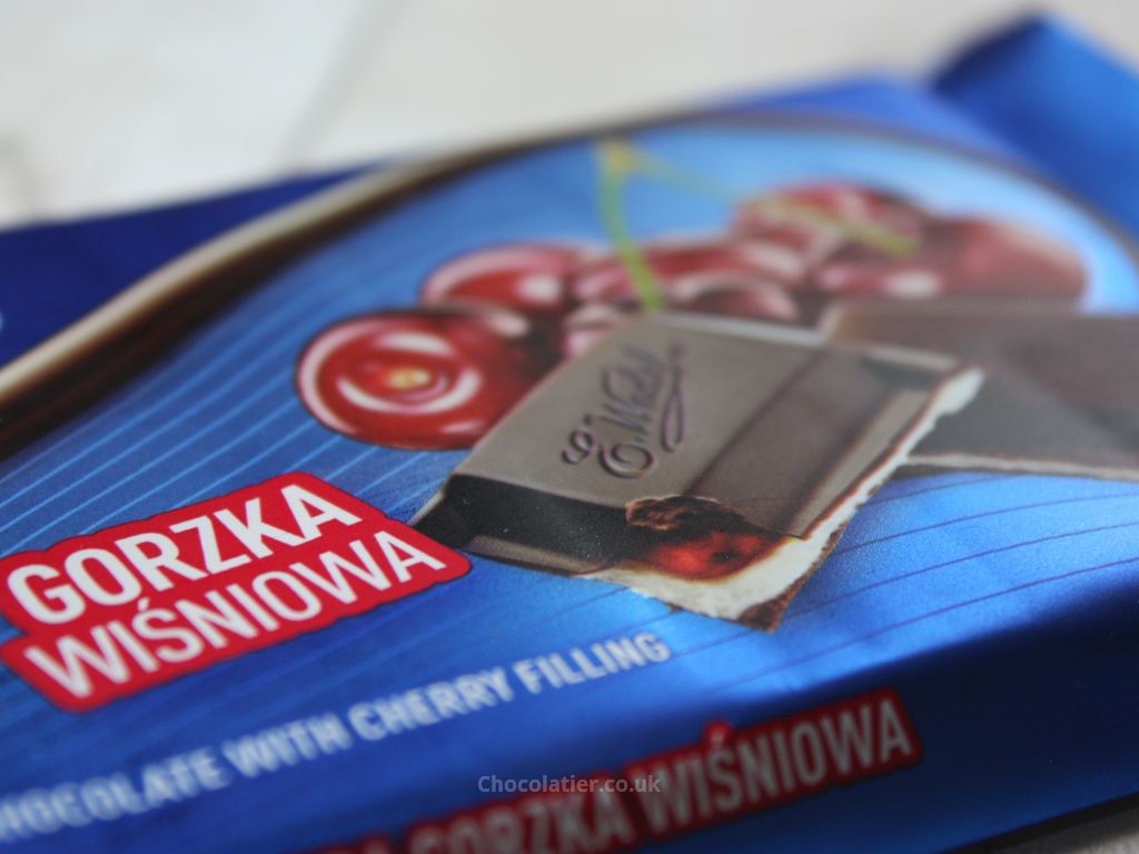 E. Wedel Dark Chocolate with Cherry Filling Close Up