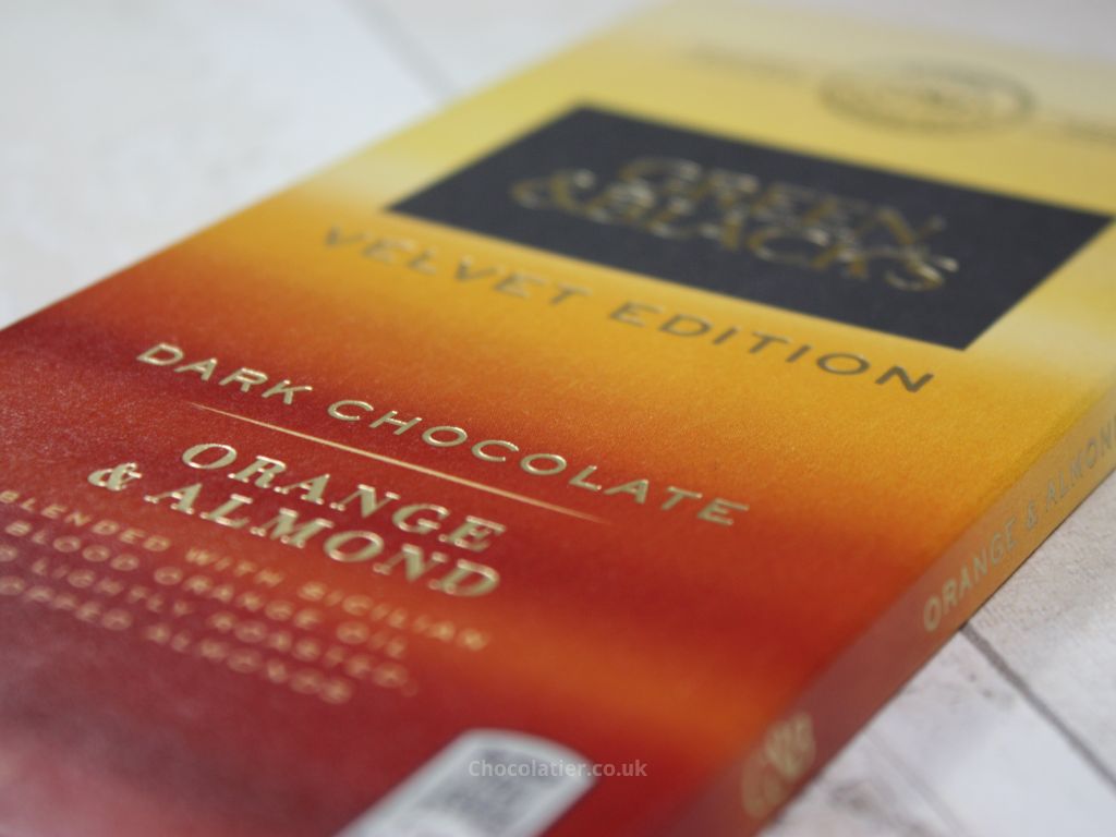 Green & Black's Velvet Edition Dark Chocolate Orange & Almond packaging