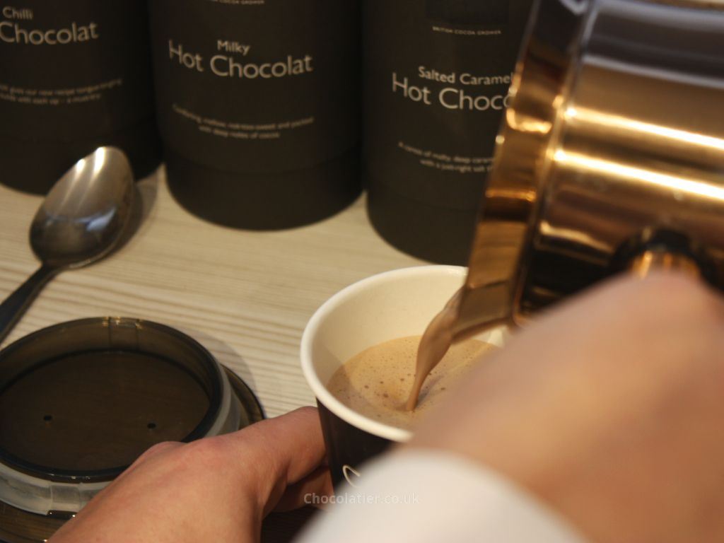 Pouring hot chocolate from the Velvetiser