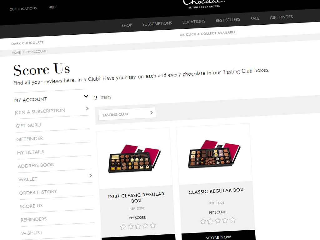 Scoring boxes on the Hotel Chocolat website