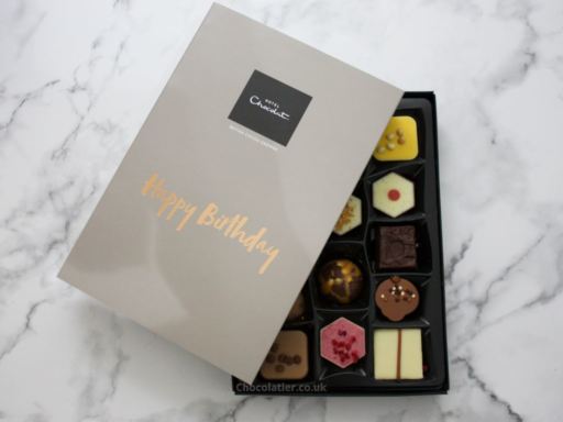 Hotel Chocolat Patisserie H Box with Happy Birthday sleeve