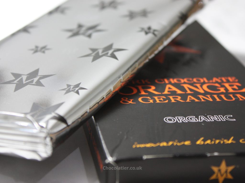 Montezuma’s Dark Chocolate Orange and Geranium wrapper