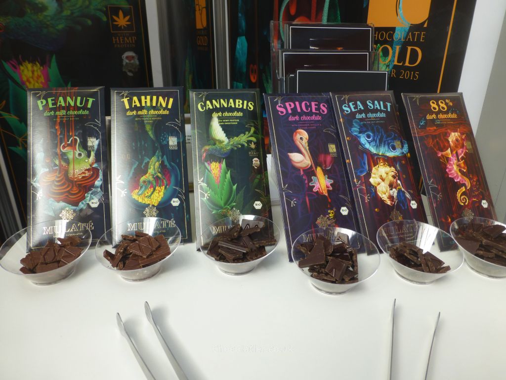 Flavoured Mulaté chocolate bars on display