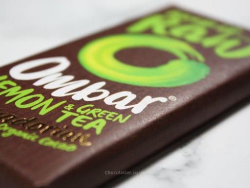 Ombar Lemon & Green Tea Raw Chocolate Packaging Closeup