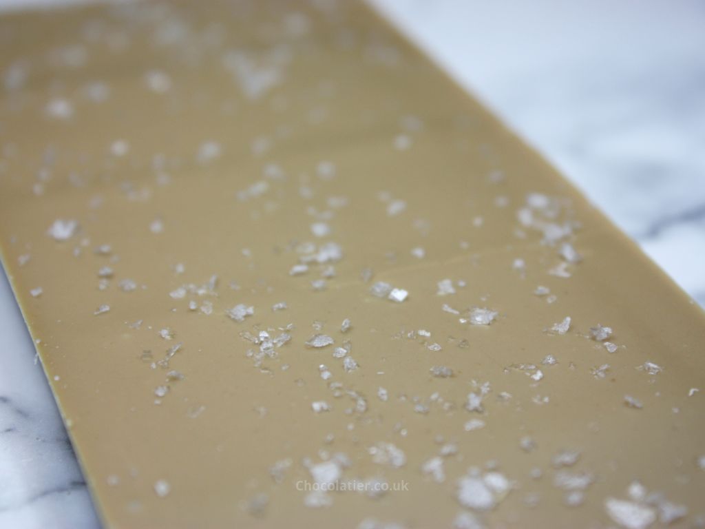 Closeup of The Chocolate Society Salted Caramel Blonde Chocolate bar