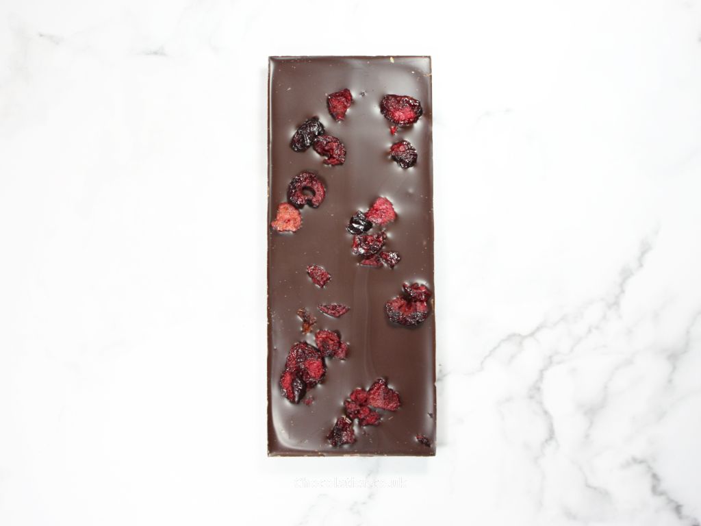 Reverse of The Chocolate Society Sour Cherries Chocolate Bar
