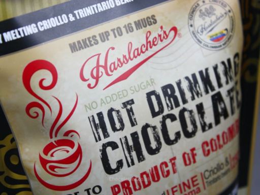 Hasslacher's Hot Drinking Chocolate pouch closeup