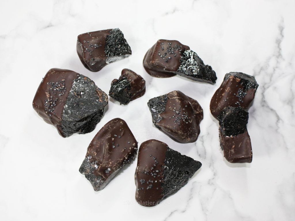 Pieces of Waitrose Christmas Coal Chocolate Liquorice Honeycomb