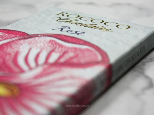 Rococo Chocolates 65% Rose Dark Chocolate Packaging Close-Up