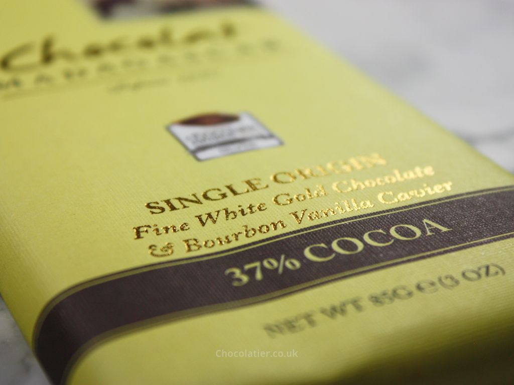 Chocolat Madagascar Single Origin 37% White Chocolate Packaging Close Up