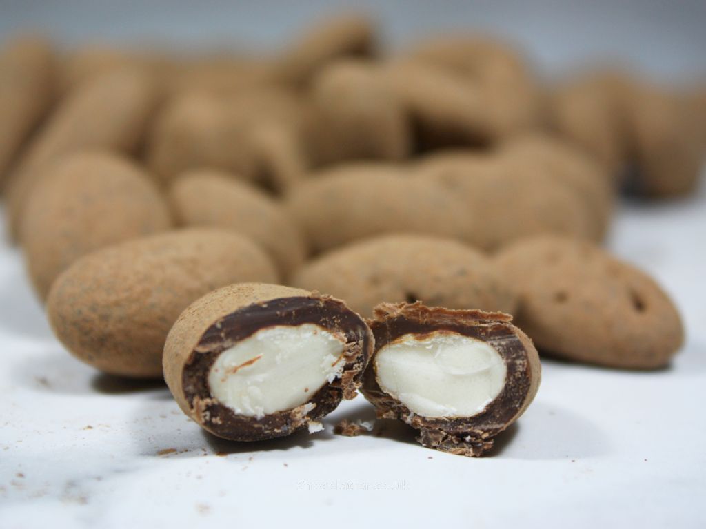 Inside the The Raw Chocolate Co Vegan Organic Spiced Chocolate Almonds