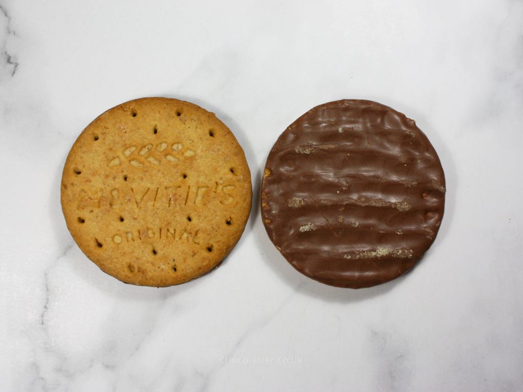 Both sides of McVitie’s Gingerbread Milk Chocolate Digestive Biscuits