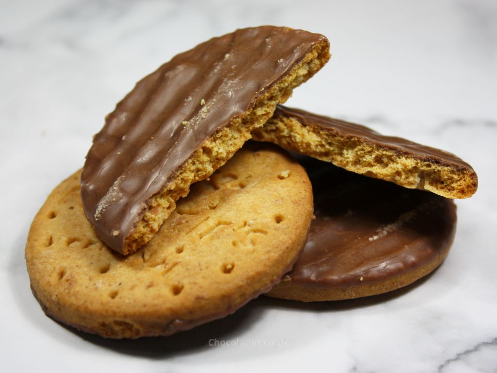 Closeup of McVitie’s Gingerbread Milk Chocolate Digestive Biscuits