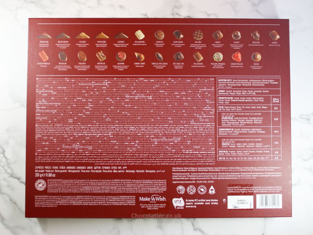 Rear of the Neuhaus Pop-up Advent Calendar 2020 box