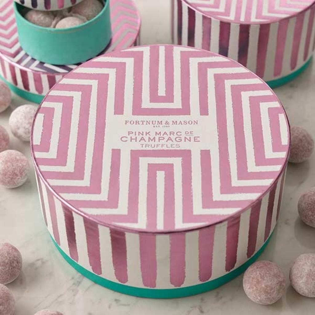 Fortnum & Mason Pink Marc de Champagne Truffle Double Layer Drum 500g