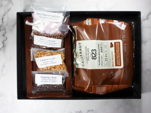 Inside the The Mallow Tailor Deluxe Chocolate Bar Making Kit Box