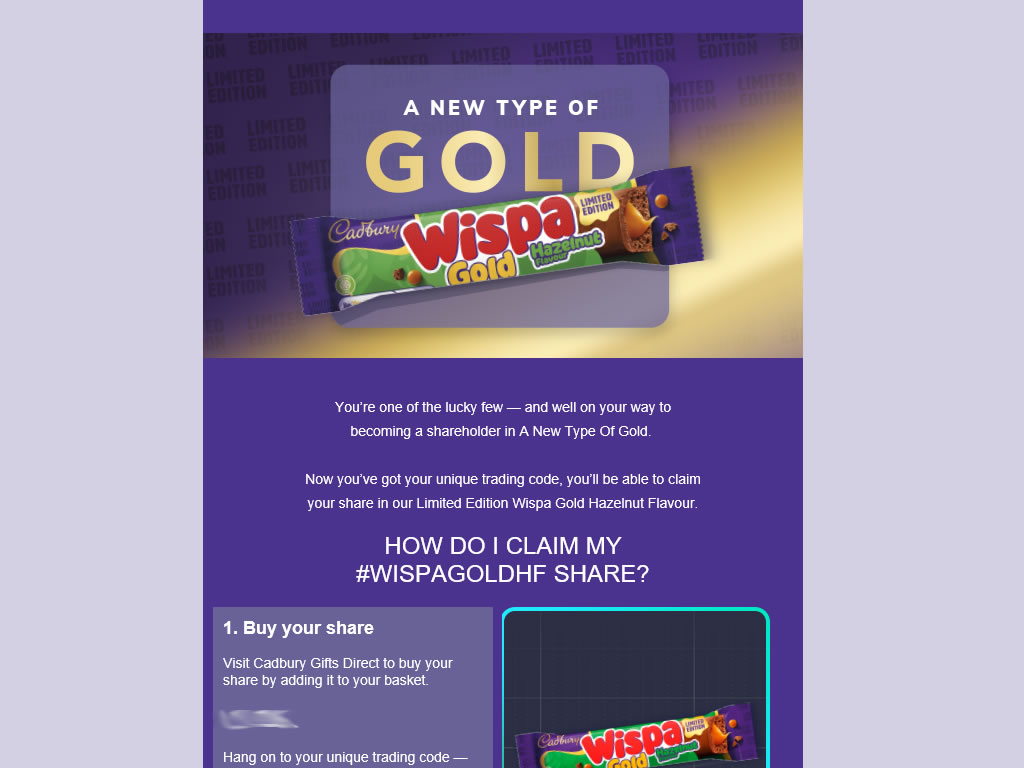 Cadbury Limited Edition Wispa Gold Hazelnut Bar Presale Event