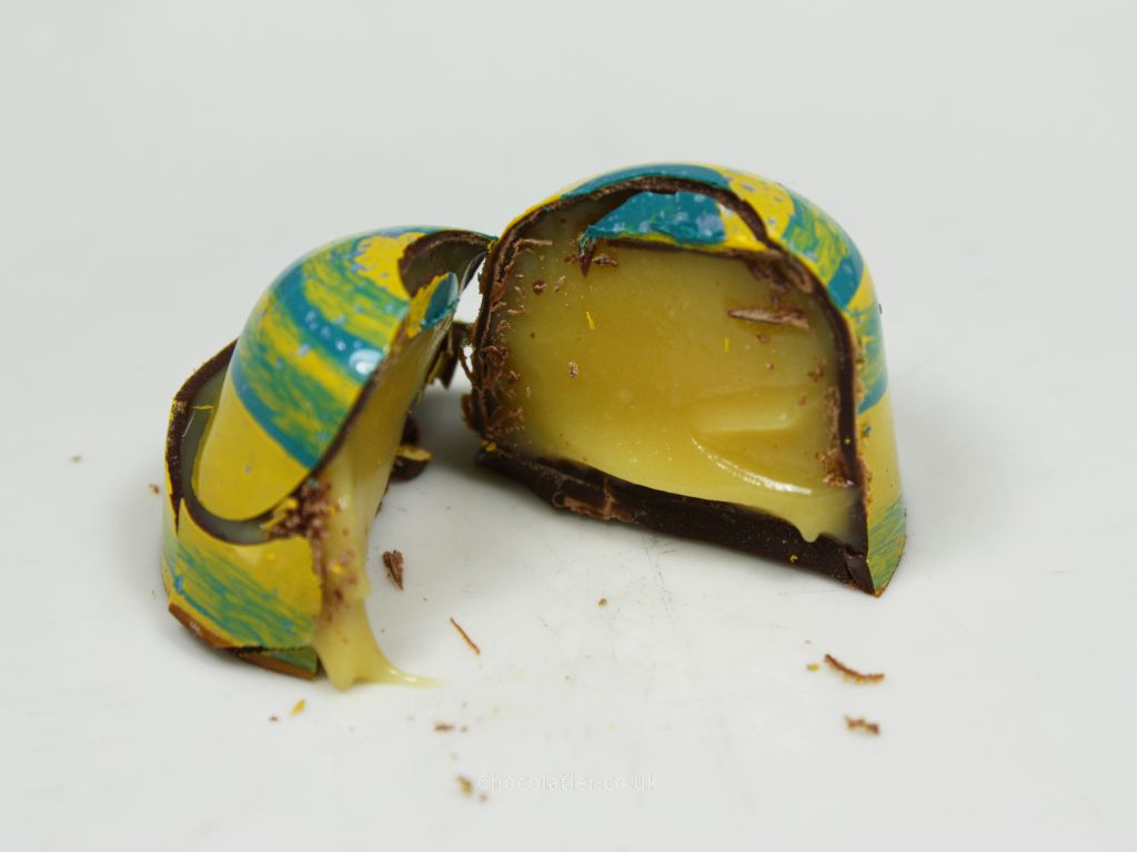 Inside Wood Row Chocolate Passion Fruit Caramel Ganache