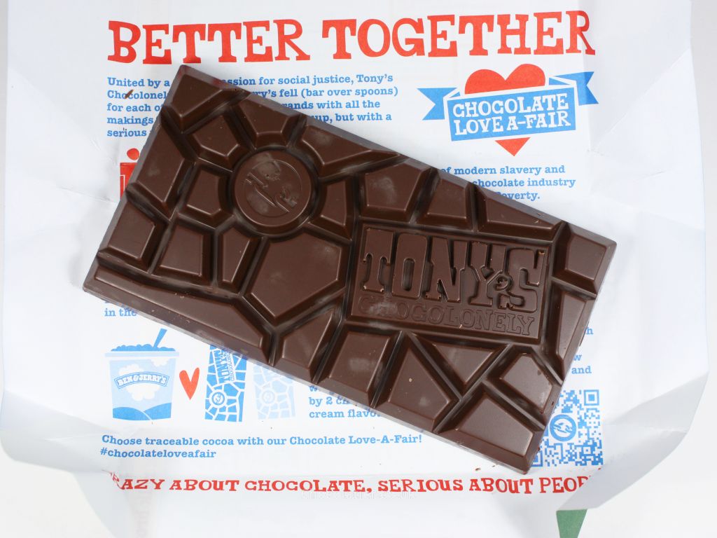 Tony's Chocolonely x Ben & Jerry's Chocolate Love A-Fair Dark Milk Brownie bar packaging